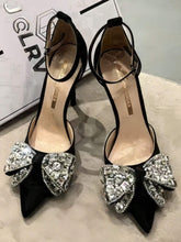 Women's Pointed Toe High Heel Shoes With Crystal Bowknot Single Strap,
